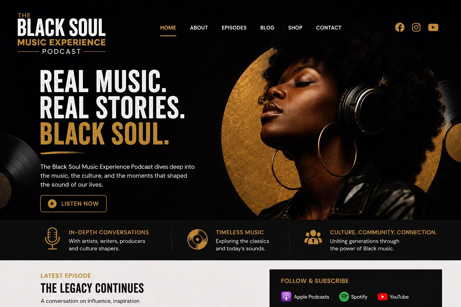 Black Soul Music Experience podcast website concept
