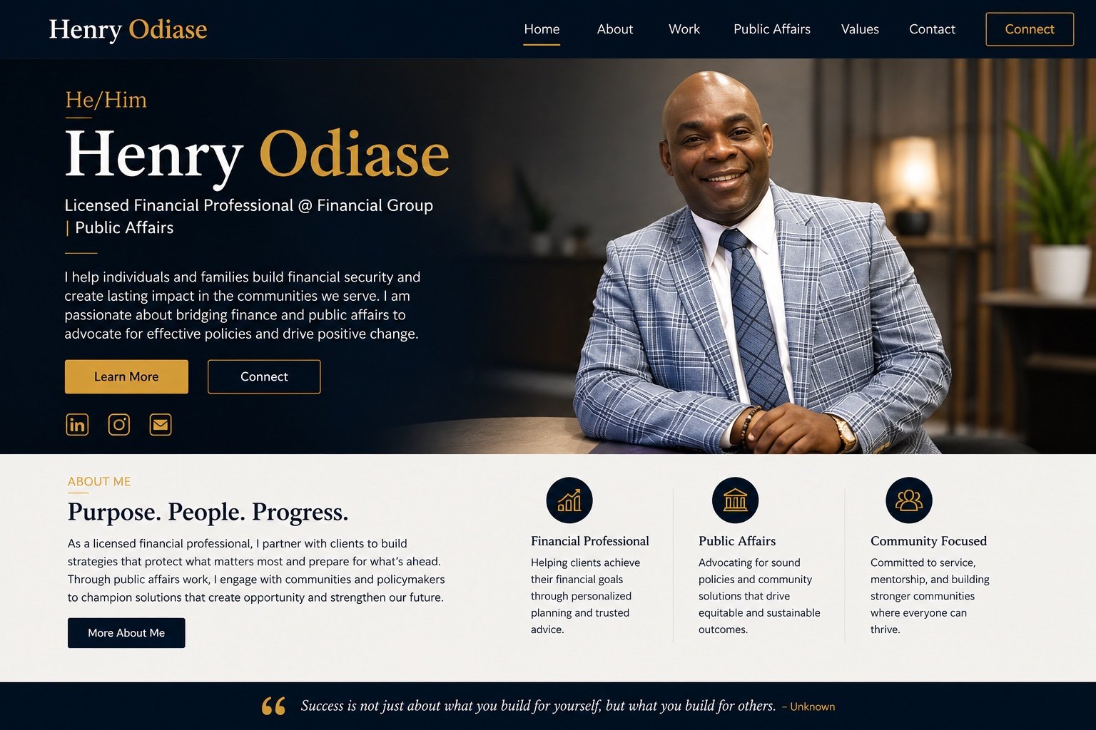 Henry Odiase financial professional website concept