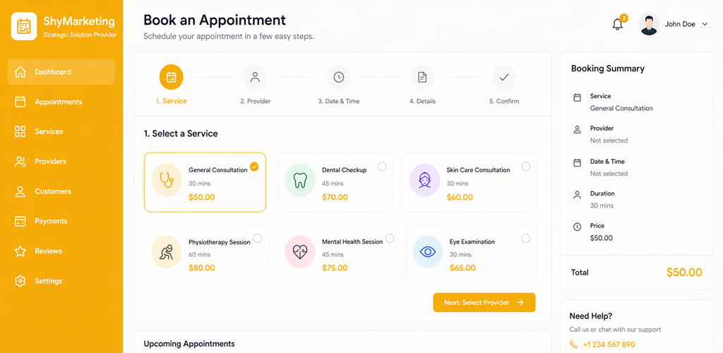 Appointment booking service preview